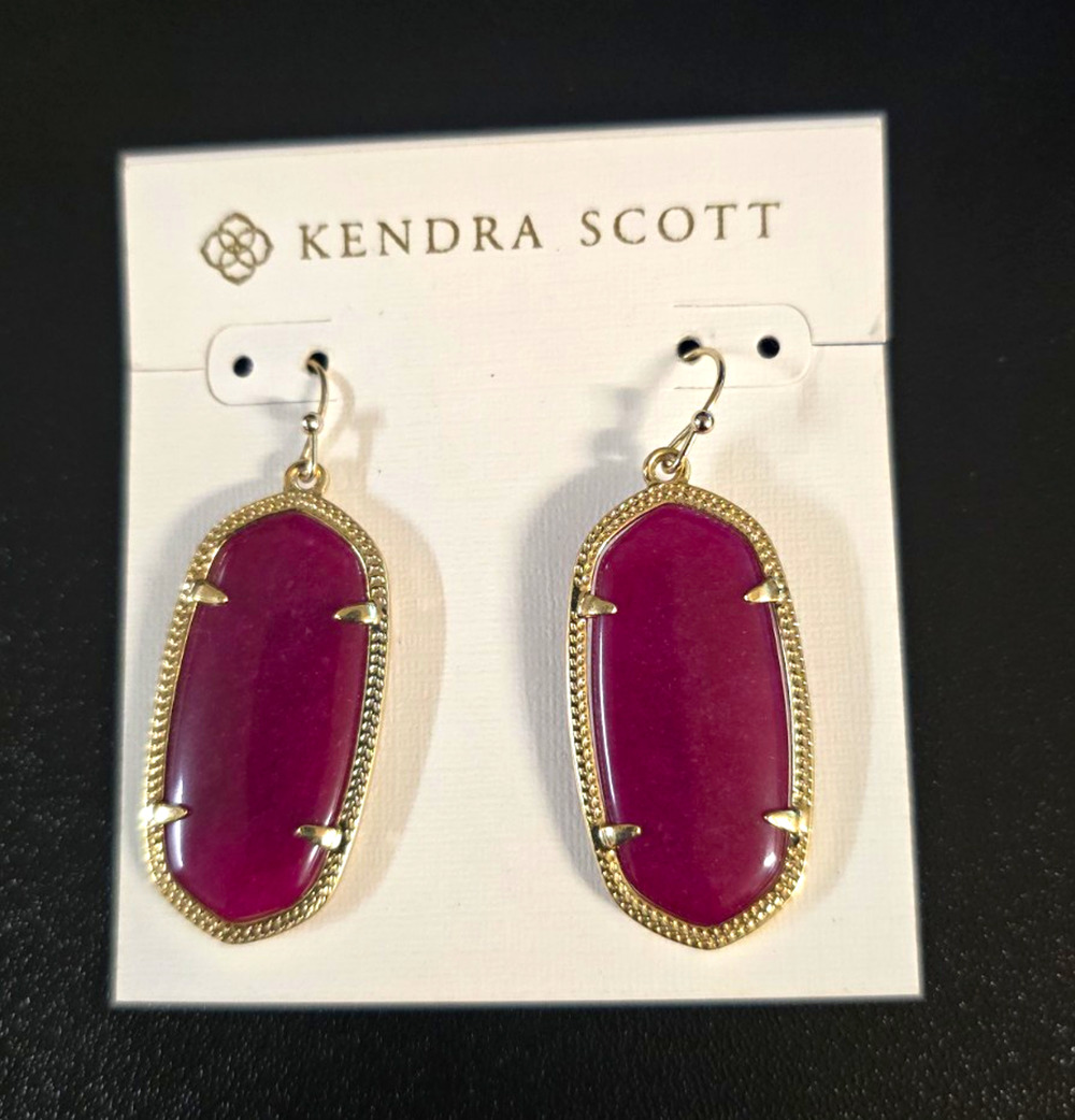 Kendra Scott Gold Tone Purple Oval Glass Dangle Drop Hook Earrings